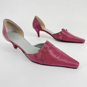 Vtg Y2K BCBG Pink Leather Heels Size 7.5 Kitten D'Orsay Pointy Toe Loafer Retro - Picture 1 of 8