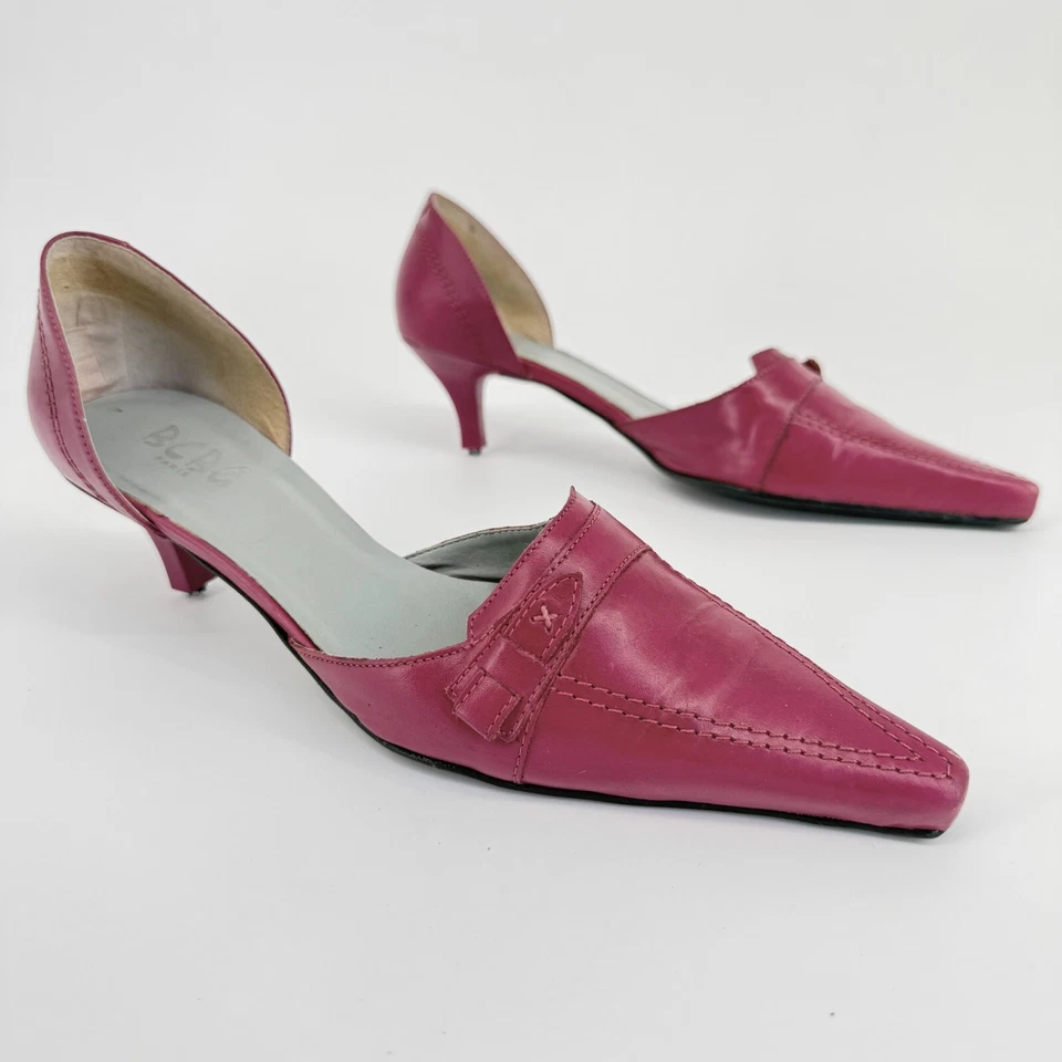 Vtg Y2K BCBG Pink Leather Heels Size 7.5 Kitten D'Orsay Pointy Toe Loafer Retro - Image 1 of 4