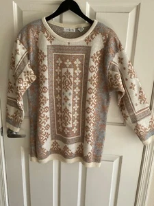 Express Women's Sweater M2 metallic gold & silver designs overr cream - Picture 1 of 5