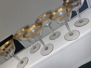 Tiffin Franciscan Rambler Rose Champagne Sherbet Glasses Optic Gold Set Of 6 - Picture 1 of 9