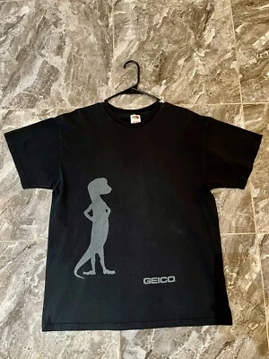 Rare Fruit Of The Loom Heavy Cotton Geico Gecko Black Logo T Shirt Size XL - Image 1 of 4