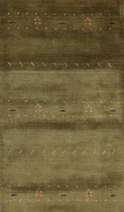 Tribal Style Gabbeh Green Hand-knotted Wool Accent Rug 3x5 ft. for Bedroom - Picture 1 of 16