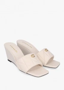 COACH Emma Quilted Design Women's Chalk Leather Wedge Mules Sandal Size 6 - Picture 1 of 6