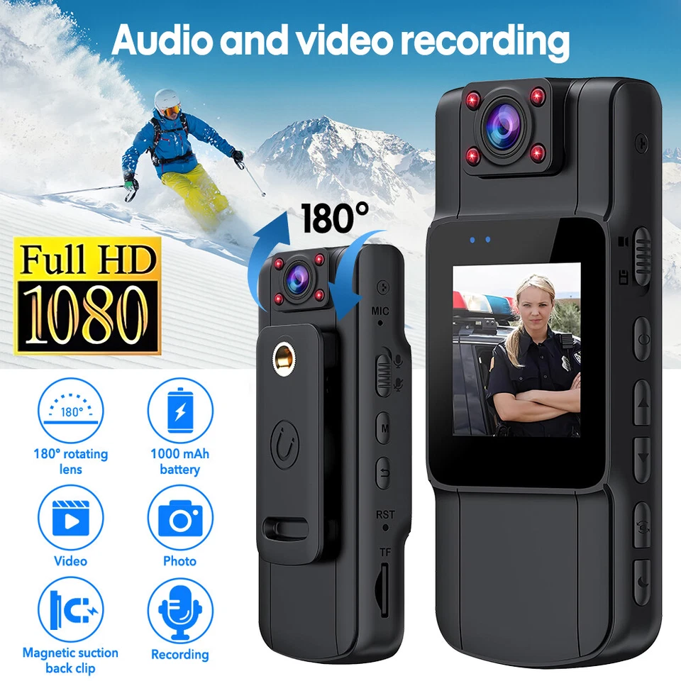 Body Camera with Audio 1080P Police Body Camera IR Night Vision DVR Camcorder