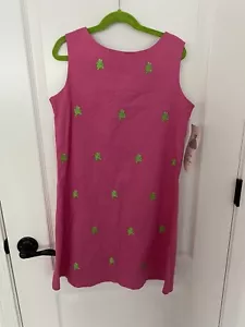 NWT Rare Editions Pink Green Frog Embroidery Dress size 10.5 $32 - Picture 1 of 3