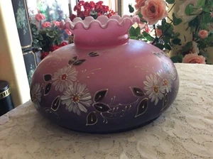 Vtg Hurricane GWTW Glass Lamp Shade Hand Painted Daisies Purple To Pink 6 5/8" - Picture 1 of 9