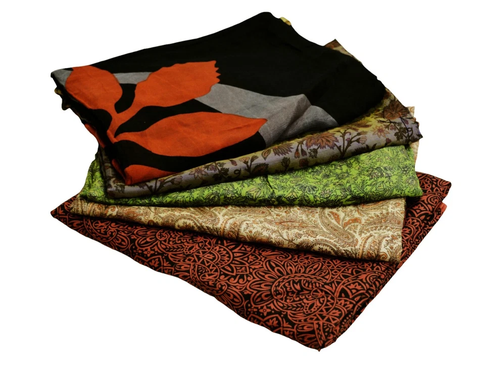 Vintage Lot Of 5 Sarees Recycled Used Felting Quilting Pure Silk Sari defects - Image 1 of 4