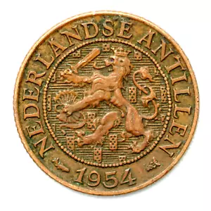1954(f+c) Netherlands Antilles 1 Cent Netherlands Antilles Coin, km1 - Rare Coin - Picture 1 of 2