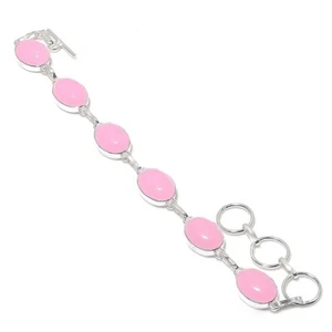 Rose Quartz Gemstone Handmade 925 Sterling Silver Jewelry Bracelet Sz 7-8" - Picture 1 of 1