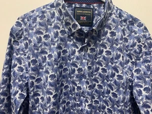 Guide London shirt size XL blue leaf print button down Premium Range stretch EC - Picture 1 of 8