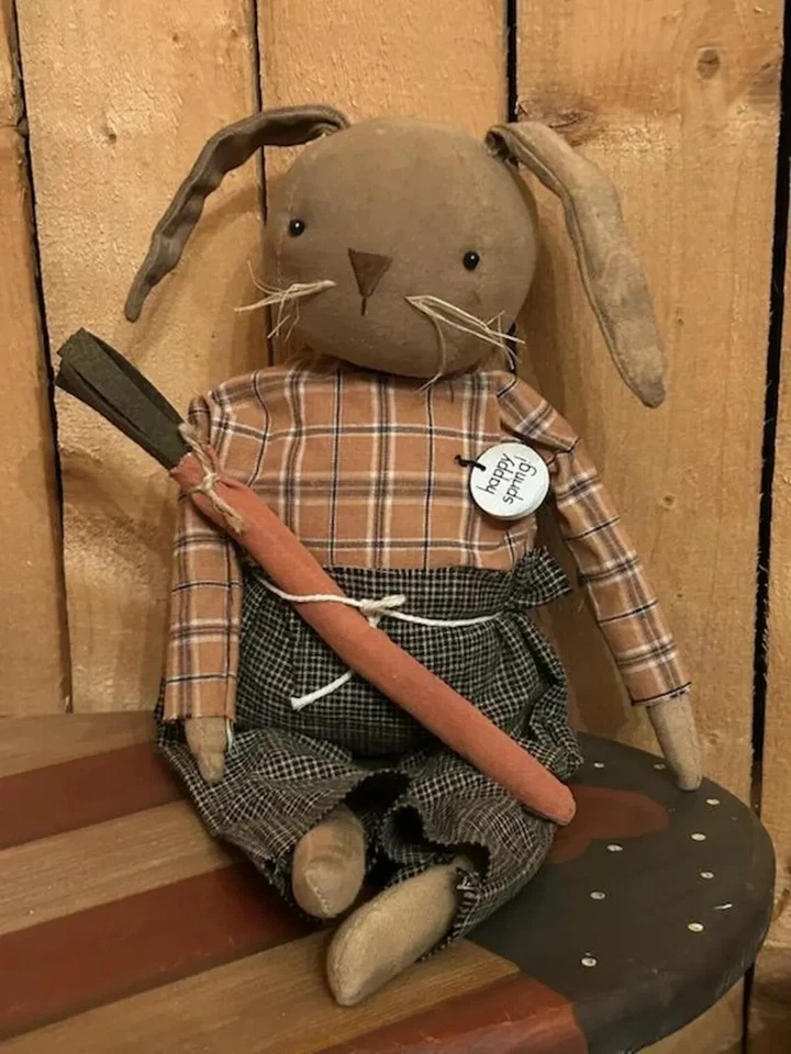 Primitive Bunny cute chubby bunny carrot Easter Happy Spring Garden Home decor - Image 1 of 1