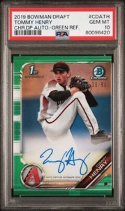 2019 Bowman Chrome Prospect Tommy Henry 1st Green Refractor RC Auto /99 PSA 10 - Picture 1 of 2