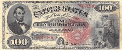 USA  $100  Act. of  3.3.1863  Series  W-*  Facsimile  Uncirculated Banknote ZD 3 - Image 1 of 3