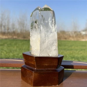 1.38LB Natural Clear quartz Obelisk Reiki Crystal Wand Point Tower + free Stand - Picture 1 of 12