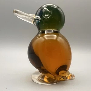 Vintage Murano Italien Glas Entlein Vogel Ente 4,5" H x 3,5" L x 2,5" B Bernstein Grün - Bild 1 von 4