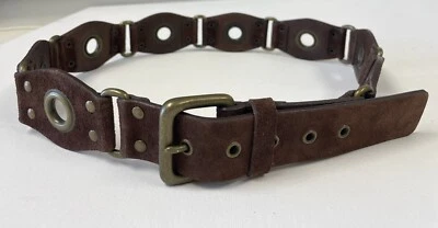 Saks Fifth Avenue 棕色真皮纯色黄铜新郎镶嵌腰带 L 码 — 第 1/4 张图片