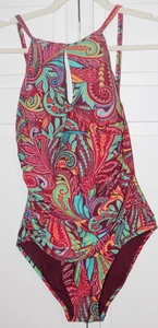 ELLEN TRACY TRAJE DE BAÑO MULTI ESTAMPADO MUJER DE UNA PIEZA FAVORECEDOR OJO DE CERRADURA TALLA 8 - Imagen 1 de 3