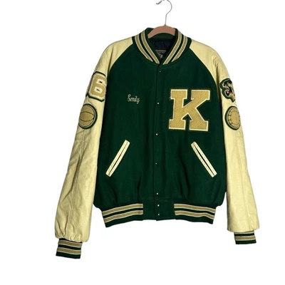 Chaqueta Universitaria The Original Holloway Lana Cuero Verde Amarillo Oro Talla XL Foto 1 de 4