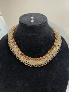 "Collar gargantilla babero con flecos de plata esterlina cuentas semilla vidrio cobre vintage 19"" br" - Imagen 1 de 7