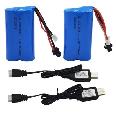 2 stk 7,4 V 1500mAh Li-Ionen Akku mit USB-Ladegerät für WLtoys 4WD RC-Fahrzeuge - Bild 1 von 4