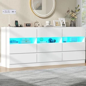 Loomie 9 Drawer Triple Dresser with Charging Station & Led Lights for Bedroom... - Picture 1 of 8