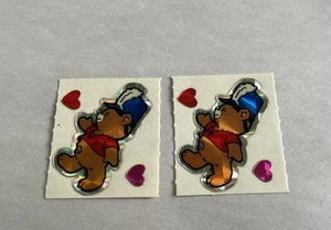 Vintage 80er Teddybär Sticker Set 2 Blatt mit Herzen, Prisma holografisch neu - Bild 1 von 6