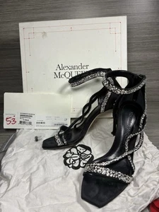 Alexander McQueen US 8,5 cristallo nero raso tacco alto RESTAURO NECESSARIO VEDI FOTO - Foto 1 di 24