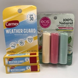 Lip Balm Mixed Lot Carmex Weather Guard And EOS Vanilla/ Strawberry/mint - Picture 1 of 2