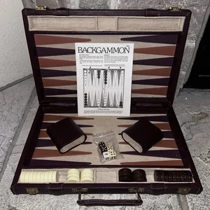 Near Mint Vintage Backgammon Set Speckled-Brown/Gray Chips 21x16 Board - Picture 1 of 11