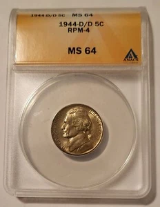 1944 D/D Jefferson Silver Nickel RPM-4 MS64 ANACS - Picture 1 of 4