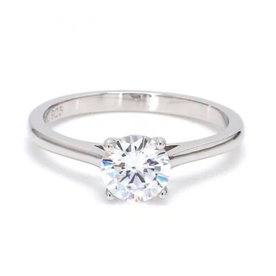 Anello di fidanzamento solitario in argento sterling 925 puro zirconi con dia... - Immagine 1 di 4