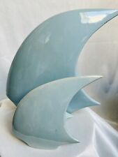 Fische Deko  Figuren Keramik Handarbeit modern blau grau set 2 st