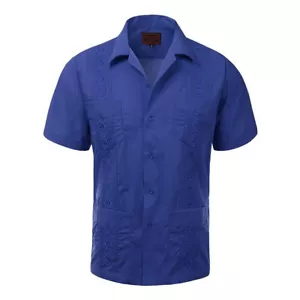 Guayabera Men's Cuban Beach Wedding Short Sleeve Button Up Casual Dress Shirt - Picture 1 of 64