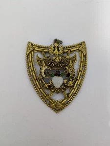 Rare Vintage Masonic Medallion Pendant Medieval Knight Shield Jeweled Gold Crest - Picture 1 of 4