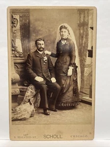 Scholl Studio Chicago, Illinois Vintage Cabinet Card of Newly Married Couple - Picture 1 of 2