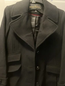 Worthington Wool Blend Women's Petite Medium Black Pea Coat/trench Coat - Picture 1 of 6