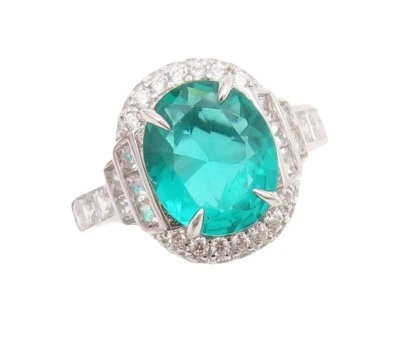 Anel vintage de prata esterlina 925 oval verde mar halo topázio incrustado tamanho 7,5 RG30520 - Imagem 1 de 4