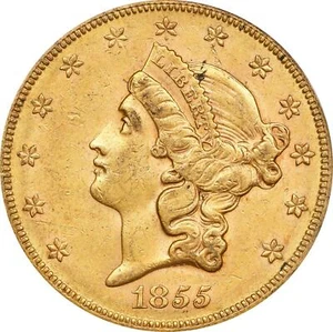 1855-S $20 Liberty Head Double Eagle PCGS AU55, Nice Color - Picture 1 of 5