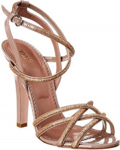 Sandali con cinturino ROSSO VALENTINO $675 beige vernice e glitter nuovi Made Italy EU 36