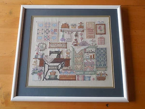 Sewing Craft Seamstress Cross Stitch Prof Matted & Framed OD 21x19 ID 16x14 - Picture 1 of 12