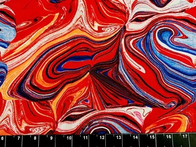 JO-ANN Tina Scrap 9"x21" Retro Swirl Paint Oil Slick Ribbon Red Patriotic Cotton Fabric