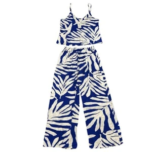 Leaf Print Two-Piece Set Cami Top Wide Leg Pants Size Large/XLarge - Picture 1 of 4