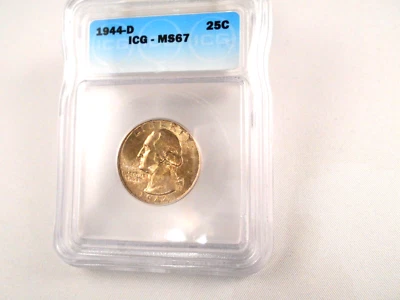 1944-D Washington Quarter ICG,  MS67, color,  RARE at this grade - Image 1 of 4