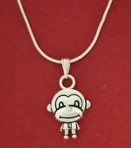 Monkey Necklace Charm Pendant silver plated chain Chimp Ape Gift wild animal zoo - Picture 1 of 4