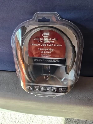 Cyber Acoustics AC-840 USB Mono Headset Internet Communication & Boom Mic - NEW - Image 1 of 2