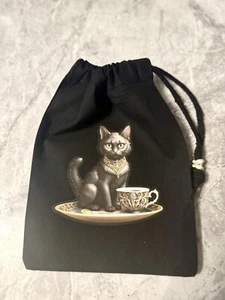 Tarot Beutel Katze Baumwolle Canvas schwarz - Bild 1 von 2