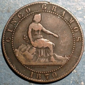 1870 5 Centimos Provisional Government Spain KM# 662 - Picture 1 of 2