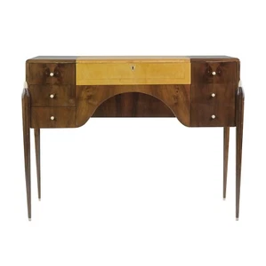 French Art Deco Mahogany & Satinwood Desk Attributed to Jacques-Emile Ruhlmann - Picture 1 of 16