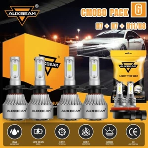 AUXBEAM 72W S2 H7 H7 H11 LED Headlights High + Low Beam + Fog Bulbs Super Bright - Picture 1 of 12
