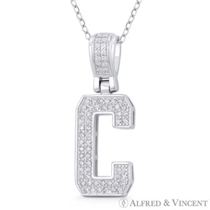 "Colgante de plata esterlina 925 y rodio con escritura en bloque letra inicial ""C"" de cristal circonio - Imagen 1 de 1